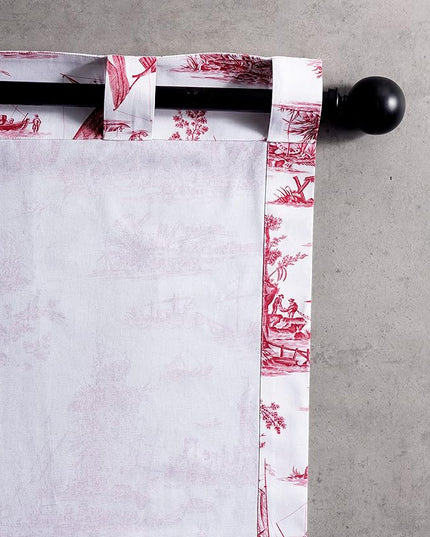 Maison d' Hermine Curtains for Living Room 100% Cotton 84 inch Length One Panel Light Filtering Toile Curtains for Bedroom with Rod and Loop Pockets (Calais Red (White Background), 50" W x 84" L)
