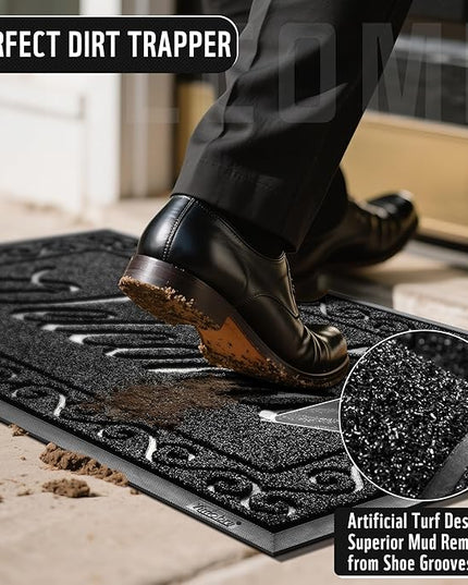 Yimobra Welcome Mat, Heavy Duty Sturdy Door Mats for Home Entrance Outdoor Indoor, Front Doormat for Outside Patio Floor Entry Porch Garage Office, Waterproof, Low Profile, 60 x 36, Black