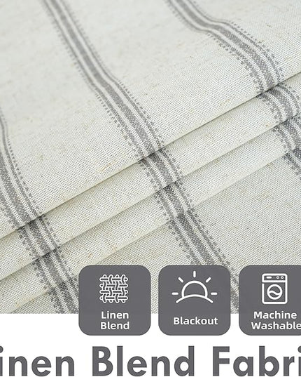 DriftAway Farmhouse Linen Blend Blackout Curtains 108 Inches Long for Bedroom Vertical Striped Printed Linen Curtains Thermal Insulated Lined Treatments for Living Room 2 Panels W52 x L108 Linen Grey