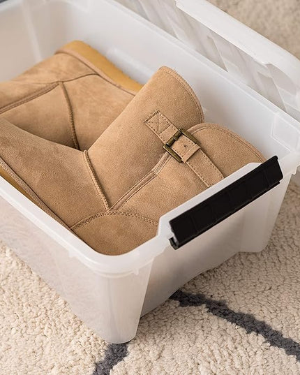 IRIS USA 13 QT Plastic Storage Box with Lid and Latches - 6 Pack - BPA-Free, Discreet Organizing Solution, Durable Nestable Stackable Containers, Secure Pull Handle - Pearl