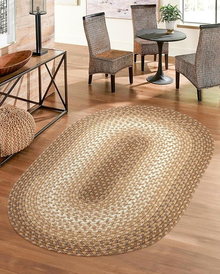 Tranquility TQ52 Natural 8' x 11' Oval - Braided Area Rug, Home Decor, Floor Mat or Bedroom Rug - Easy Care, Ideal for High Traffic Areas in Hallway and Living Room - Made in USA