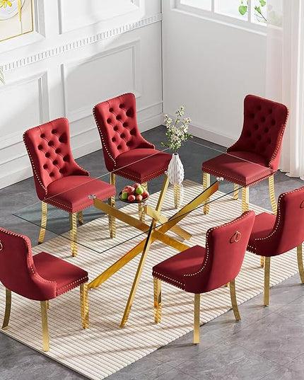HomVent Rectangular Glass Dining Table Set for 6, Modern Tempered Glass Kitchen Table Set and Chairs, Rectangular Glass Dining Room Table Set for Kitchen