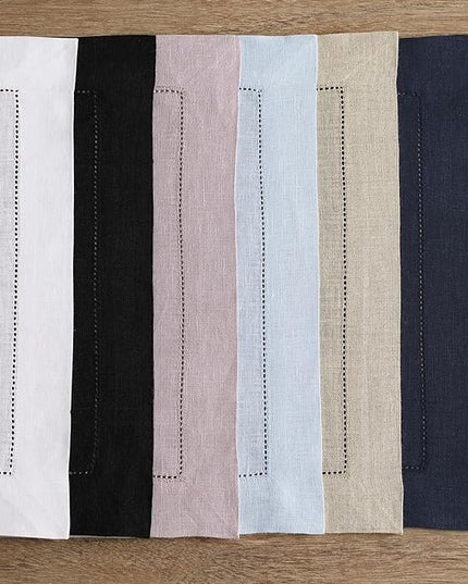 Solino Home Linen Placemats Set of 4 - Classic Hemstitch Black Placemats 14 x 19 Inch - 100% Pure Linen Table Mats for Winter, Holiday, Christmas, New Year