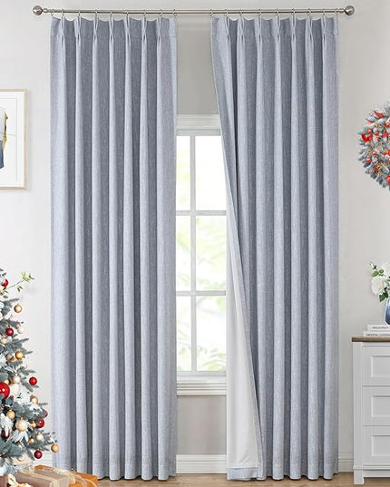Vision Home Chambray Blue Full Blackout Curtains Pinch Pleated Room Darkening Window Curtains 63 inch for Living Room Bedroom Thermal Insulated Pinch Pleat Drapes with Hooks Back Tab 2 Panel 40"Wx63"L