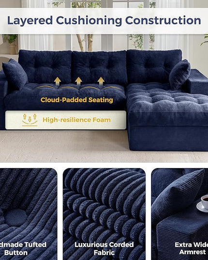 MAXYOYO 104" L Shaped Modular Sectional Sofa with Ottoman, Cloud Boneless Couch with Layered Cushion, Upholstered Sofa in a Box, Flexible Module Combination for Living Room, No Assembly, Navy