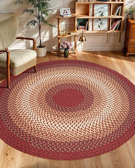 Tranquility TQ42 Red 6' x 6' Round - Braided Area Rug, Home Decor, Floor Mat or Bedroom Rug - Easy Care, Ideal for High Traffic Areas in Hallway and Living Room - Made in USA