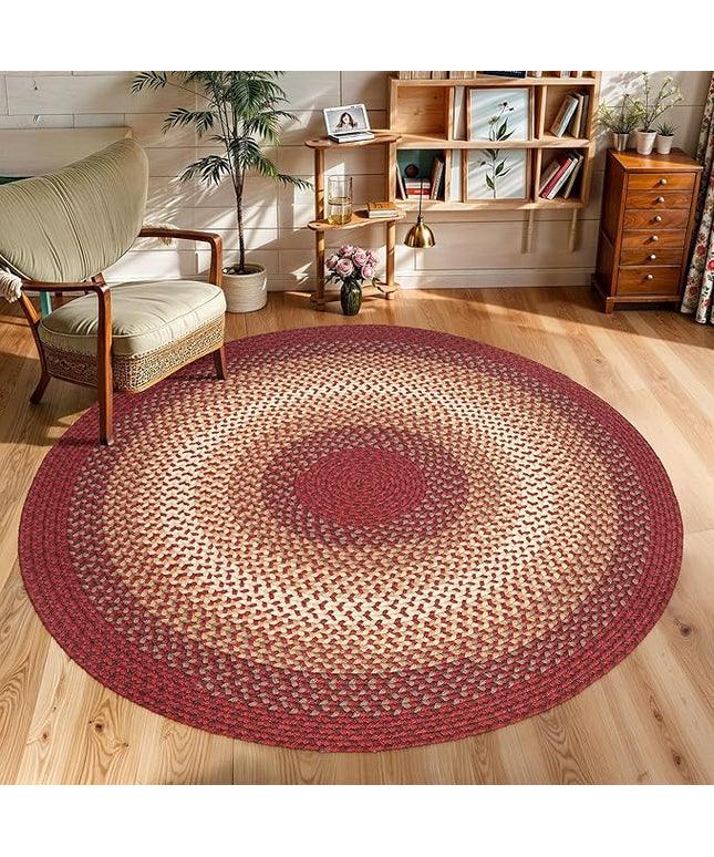 Tranquility TQ42 Red 6' x 6' Round - Braided Area Rug, Home Decor, Floor Mat or Bedroom Rug - Easy Care, Ideal for High Traffic Areas in Hallway and Living Room - Made in USA
