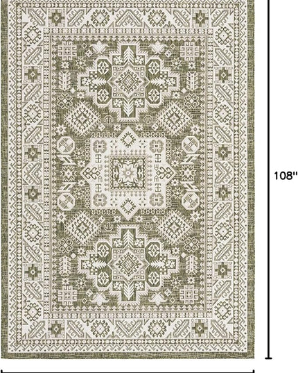 Rugs.com Outdoor Aztec Collection Rug – 6' x 9' Green Flatweave Rug Perfect for Living Rooms, Large Dining Rooms, Open Floorplans
