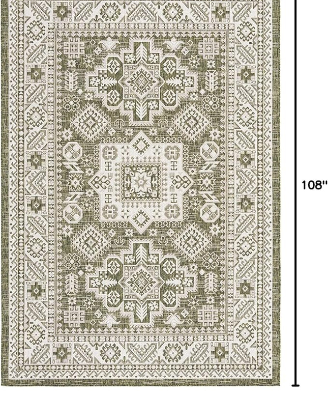 Rugs.com Outdoor Aztec Collection Rug – 6' x 9' Green Flatweave Rug Perfect for Living Rooms, Large Dining Rooms, Open Floorplans