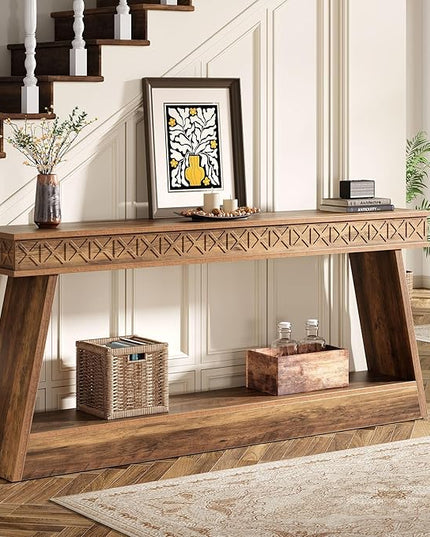 Tribesigns Farmhouse Console Table, 70.9-Inch Extra Long Entryway Table with Storage, 2-Tier Narrow Sofa Table Behind Couch, Wooden Accent Table for Living Room, Hallway, Foyer, Rustic Brown
