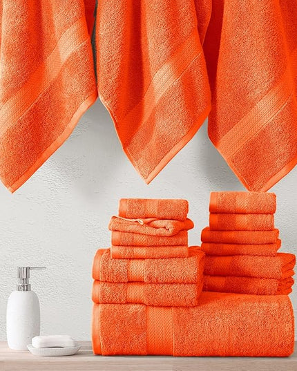 LANE LINEN 100% Cotton Luxury Bathroom Towel Set - 6 Pcs - Ring Spun, Quick Dry, Very Soft & Absorbent - 2 Bath, 2 Washcloths, 2 Hand Towels - Remains Fluffy Even After Multiple Washes - Tiger Lily