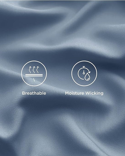 Bedsure Queen Sheet Set, Cooling Sheets for Queen Size Bed Set, Rayon Derived from Bamboo, Breathable & Soft, Deep Pocket, Hotel Luxury Silky Bedding for Hot Sleepers, Dusty Blue