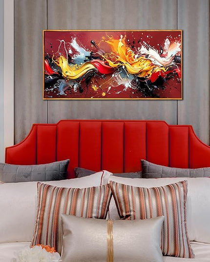 Ouzzlie Red Wall Art Gold Wall Decor Colorful Pictures Azure Blue Abstract Wall Art Decor 24"x 48" in Wall Paintings for Living Room