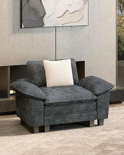 HERA'S HOUSE 54" Modular Sectional Sofa Couches for Living Room, Comfy Cloud Couch 1-Seater Deep Seat Sofa with Throw Pillow, Chenille Blue