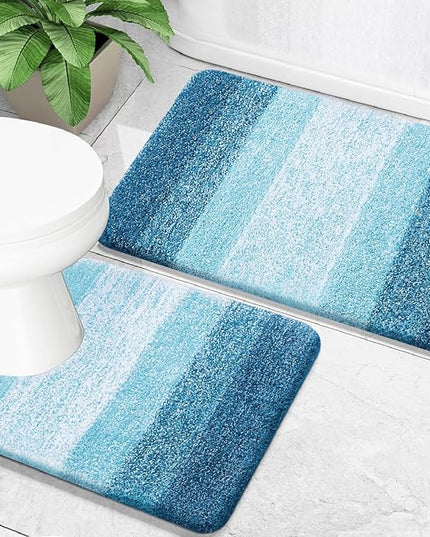 OLANLY Bathroom Rug Set 2 Piece, Soft Absorbent Microfiber Bath Mats and U-Shaped Contour Toilet Rug, Non-Slip, Machine Wash Dry, Plush Shaggy Bath Mats for Bathroom (24"x16"+24"x20", Peacock Blue)