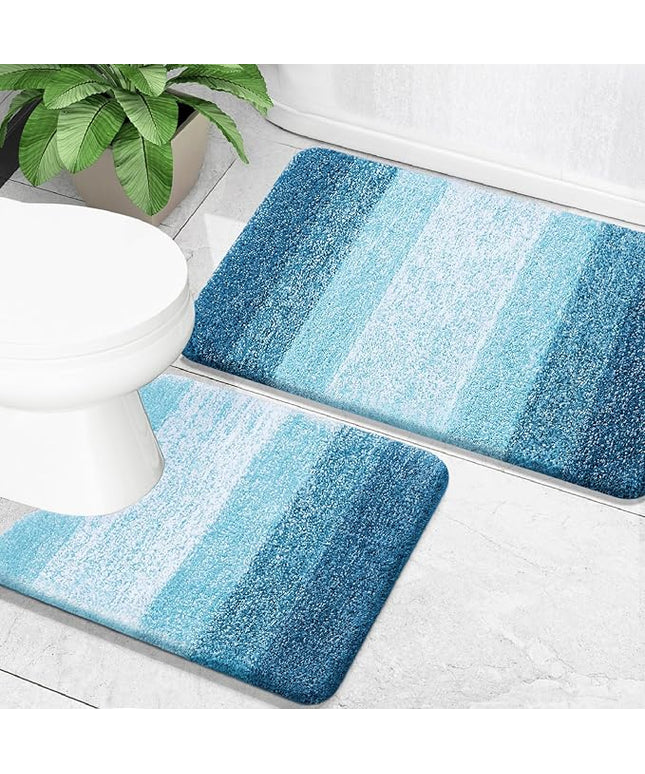 OLANLY Bathroom Rug Set 2 Piece, Soft Absorbent Microfiber Bath Mats and U-Shaped Contour Toilet Rug, Non-Slip, Machine Wash Dry, Plush Shaggy Bath Mats for Bathroom (30"x20"+24"x20", Peacock Blue)