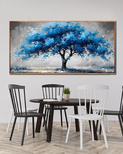 Ouzzlie Tree Wall Decor Light Blue Wall Art for Living Room Gray Painting Large Artwork 29" x 59"