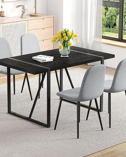 FURNITO Dinner Table Set for 4, 55" Rectangular Wooden Kitchen Table with Upholstered Chairs, Modern 5 Piece Dining Room Table and Chairs Set for Apartment, Kitchen, or Living Room