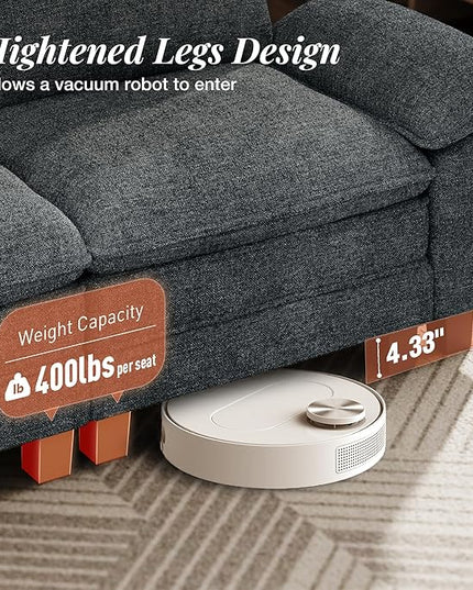 123-Inch L Shaped Sectional Sofa with Cloud Cushions, Deep Seat Modular Couch Set w/ 4 Seats & 1 Ottomans, Removable Arms, Plush Chenille Upholstery for Living Room, Apartment - Cyan