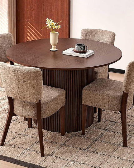 5-Piece Round Dining Table Set, Modern 47" Kitchen Table Chairs Set of 4, Upholstered Stackable Dining Room Chairs with Thick Cushion&Metal Legs for Living Room Apartment, Walnut&Light Brown