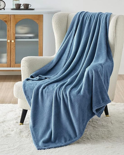 Bedsure GentleSoft Fleece Throw XL Blanket Washed Blue - 300GSM Soft Lightweight Plush Cozy Blankets for Bed, Sofa, Couch, Travel, Camping, 50x70 inches