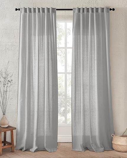 XTMYI Grey Curtains 108 Inches Long for Living Room 2 Panels Linen Back Tab Hooks Pleated Light Filtering Gray Sheer Curtains for Bedroom 108 Inch Length