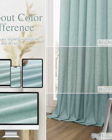 Guken 100% Blackout Linen Curtains 72 Inch Length 2 Panels Set for Living Room Bedroom Back Tab Thermal Insulated Black Out Linen Drapes Room Darkening Window Curtains,Light Blue
