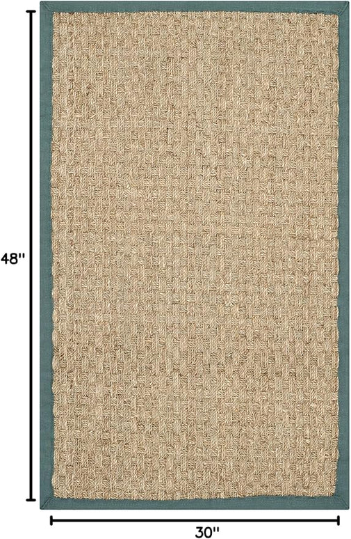 SAFAVIEH Natural Fiber Collection Area Rug - 2'6" x 4', Natural & Light Blue, Seagrass, Basketweave Pattern with Border (NF114M)