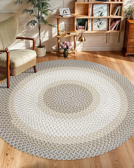 Tranquility TQ62 Frost 4' x 4' Round - Braided Area Rug, Home Decor, Floor Mat or Bedroom Rug - Easy Care, Ideal for High Traffic Areas in Hallway and Living Room - Made in USA