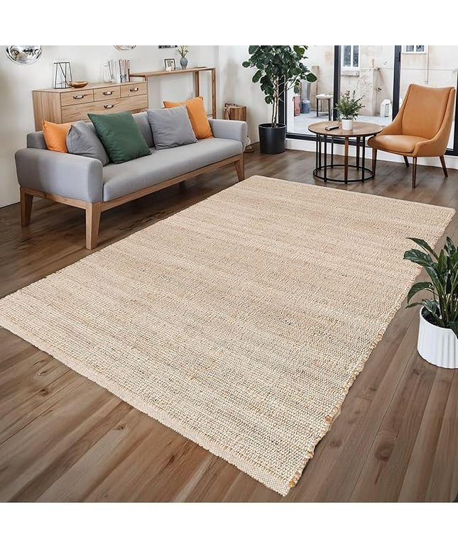REDEARTH · Jute Cotton Area Rug - 9'x12' Rectangular Rug, Sustainable Handwoven, Non-Shedding, Soft & Durable – Reversible, Neutral Tones for Home Décor in Living Room, Dining Room, Bedroom