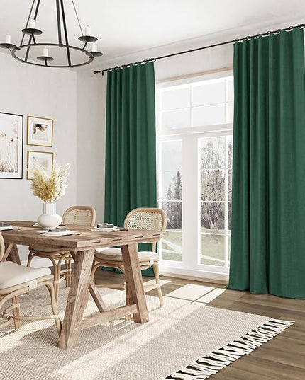 Guken Green Blackout Curtains 102 Inch Length 2 Panels Set for Living Room Bedroom Back Tab Thermal Insulated 100% Black Out Linen Drapes Boho Christmas Decor 52x102