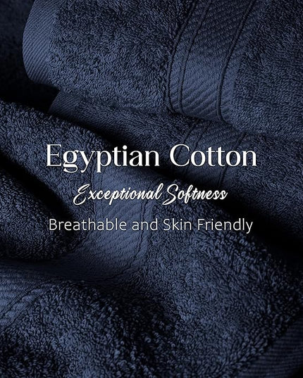 Superior Egyptian Cotton Pile Bath Towel Set of 2, Ultra Soft Luxury Towels, Thick Plush Essentials, Absorbent Heavyweight, Guest Bath, Hotel, Spa, Home Bathroom, Shower Basics, Navy Blue