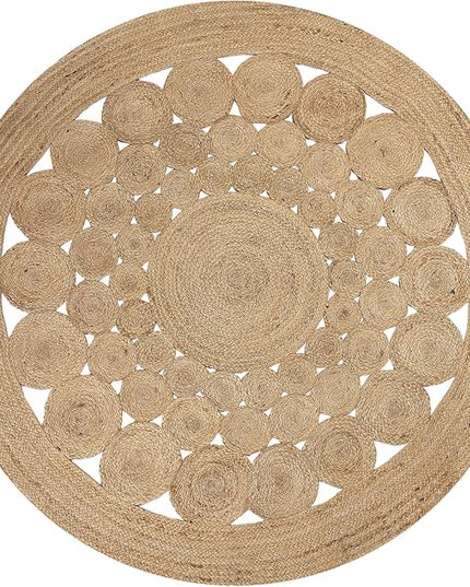 REDEARTH · Round Area Rug - 5 Feet Braided Scalloped Abaca Embrace Natural Jute Rug- Artisan Made Boho Jute Patterned Rugs for Bedroom, Kitchen, Living Room, Farmhouse, Handmade Vintage Décor