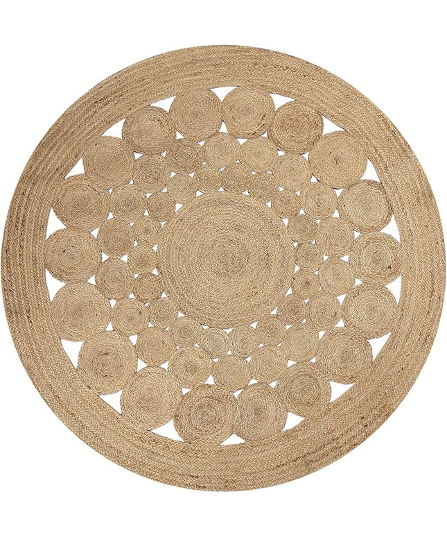 REDEARTH · Round Area Rug - 5 Feet Braided Scalloped Abaca Embrace Natural Jute Rug- Artisan Made Boho Jute Patterned Rugs for Bedroom, Kitchen, Living Room, Farmhouse, Handmade Vintage Décor