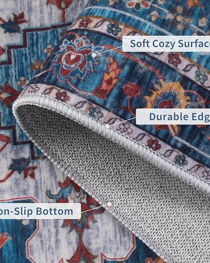 Ciicool Washable Vintage Area Rug, 2x3ft Small Boho Rug, Ultra Soft Rugs for Entryway, Non-Slip Entry Rugs Oriental Low-Pile Indoor Mat Floor Carpet for Entrance Bedroom Kitchen Bathroom Foyer Decor