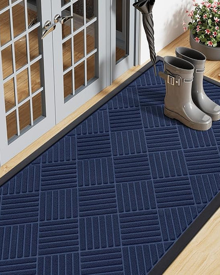 Smiry Front Door Mat Outside Entrance, Heavy Duty Outdoor Indoor Natural Rubber Doormat, Non Slip, Trap Dirt and Moisture, Easy Clean, Low Profile Patio Porch Entryway Mat, 59x23, Navy Blue