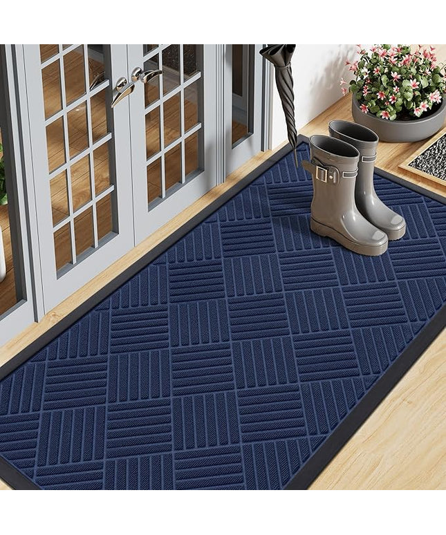 Smiry Front Door Mat Outside Entrance, Heavy Duty Outdoor Indoor Natural Rubber Doormat, Non Slip, Trap Dirt and Moisture, Easy Clean, Low Profile Patio Porch Entryway Mat, 59x23, Navy Blue