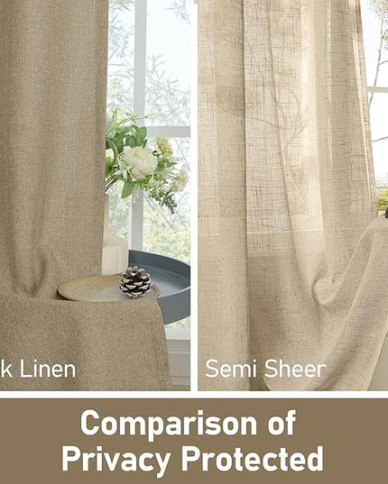 LAMIT Natural Linen Curtains 84 inch Length 2 Panels, Linen Textured Thermal Insulated Bedroom Curtains Grommet Privacy Light Filtering Drapes for Living Room/Farmhouse, W52 x L84, Tan Brown