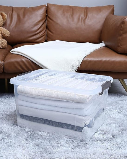 Citylife 44.4 QT Plastic Storage Bins with Latching Lids Stackable Storage Containers for Organizing Large Clear Storage Box for Garage, Closet, Kitchen, 4 Packs