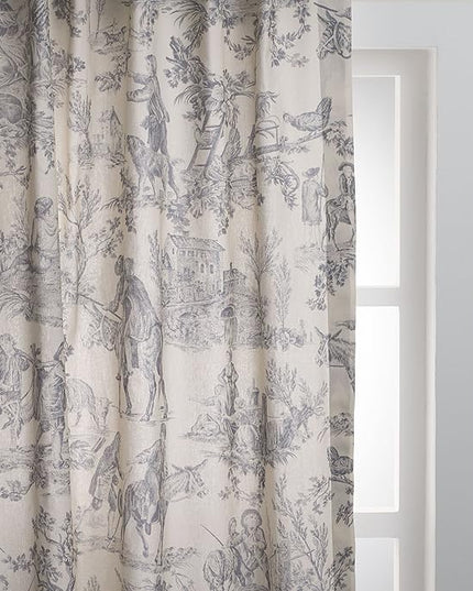 Maison d' Hermine Curtains for Living Room 100% Cotton 108 inch Length One Panel Light Filtering Toile Curtains for Bedroom Windows with Rod and Loop Pockets (The Miller Paloma Gray, 50" W x 108" L)