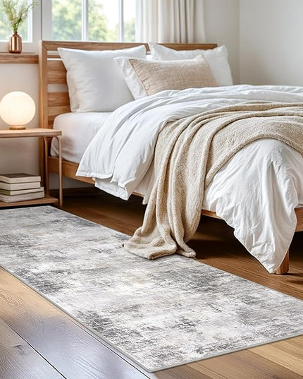IOHOUZE Abstract Runner Rug 2x6 Ft Washable Runners for Hallways, Non Slip Kitchen Runner Printed Faux Wool Entryway Runner Indoor, Modern Abstract Floor Carpet for Hall Kitchen Bedroom, Grey Beige