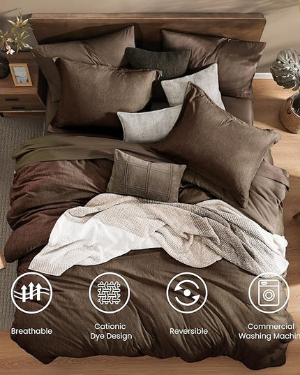 Monbix Full Size Comforter Set, Chocolate Brown Bedding Comforter for Full Size Bed Set Reversible, Bedding Sets Full 7 Pieces, Cationic Dyeing Bed in a Bag with Comforter, Sheets, Pillowcases & Shams