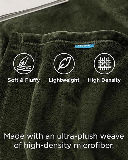 Bedsure GentleSoft Fleece Throw XL Blanket Olive Green - 300GSM Soft Lightweight Plush Cozy Blankets for Bed, Sofa, Couch, Travel, Camping, 50x70 inches