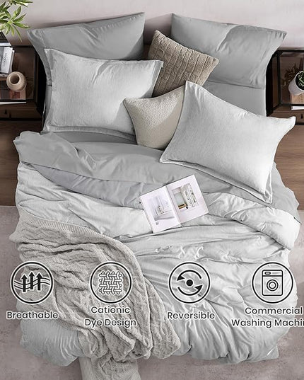 Monbix King Size Comforter Set, Grey Bed Set Reversible, King Size Comforter Set 7 Pieces, Cationic Dyeing Bed in a Bag with Comforter, Sheets, Pillowcases & Shams