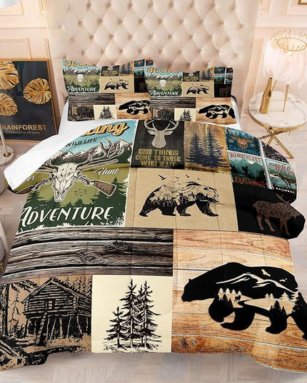 NINENINE Deer Bedding Camo Comforter Set Twin Bedding Set for Boys Hunting Bedding Set for Kids,Western Rustic Geometric Bedding with 1 Pillowcase
