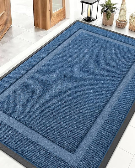 OLANLY Front Door Mat Indoor Outdoor Entrance, Waterproof All-Season, All-Weather Doormat, Sturdy Natural Rubber, Fade Resistant, Low Profile, Easy Clean Patio Porch Entryway Mat, 47x32, Light Blue