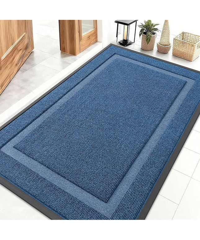OLANLY Front Door Mat Indoor Outdoor Entrance, Waterproof All-Season, All-Weather Doormat, Sturdy Natural Rubber, Fade Resistant, Low Profile, Easy Clean Patio Porch Entryway Mat, 47x32, Light Blue