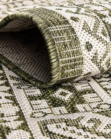 Rugs.com Outdoor Aztec Collection Rug – 6' x 9' Green Flatweave Rug Perfect for Living Rooms, Large Dining Rooms, Open Floorplans