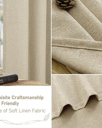 LAMIT Natural Linen Curtains 45 inch Length 2 Panels, Linen Textured Thermal Insulated Bedroom Curtains Grommet Privacy Burlap Boho Drapes for Living Room/Farmhouse, W52 x L45, Camel