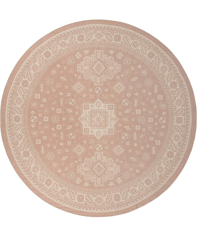 Rugs.com Outdoor Aztec Collection Rug – 13 Ft Round Pink Flatweave-Pile Rug Perfect for Kitchens, Dining Rooms
